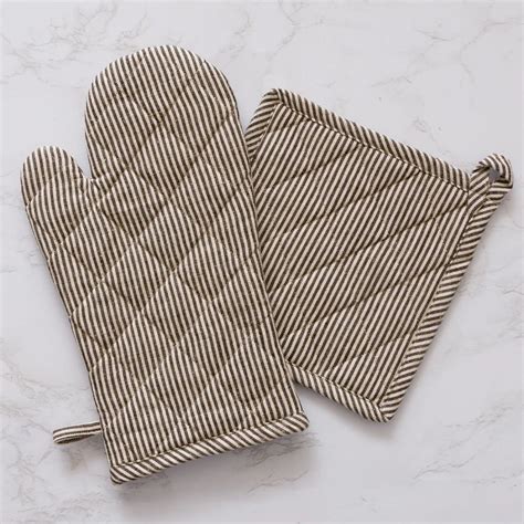 Black Cream Ticking Stripe Oven Mitt Hot Pad Oven Mitts Oven Mitts And Pot Holders