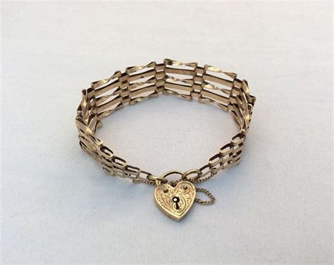 Rose Gold Gate Bracelet Antique Edwardian 1909 With Padlock Etsy Antique Bracelets Gold