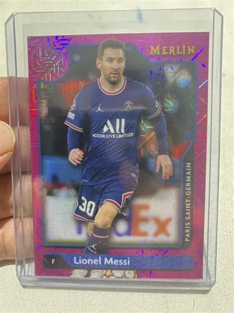 2021 22 Topps Merlin Chrome Ucl Lionel Messi Réfracteur Mojo Rose 142