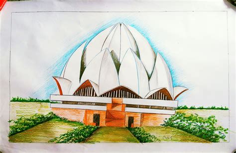 Indian Monument Sketch With Pencil Colours