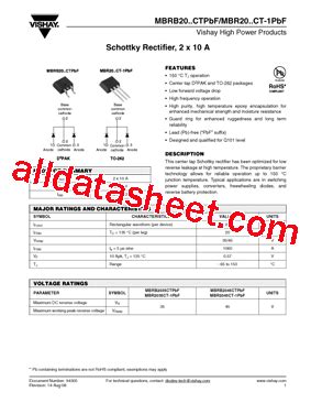 Mbr Ct Pbf Datasheet Pdf Vishay Siliconix