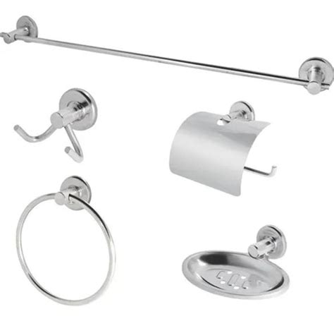 Kit Acessórios Banheiro Aço Inox 5 Peças Dupla Fixação LR METAIS