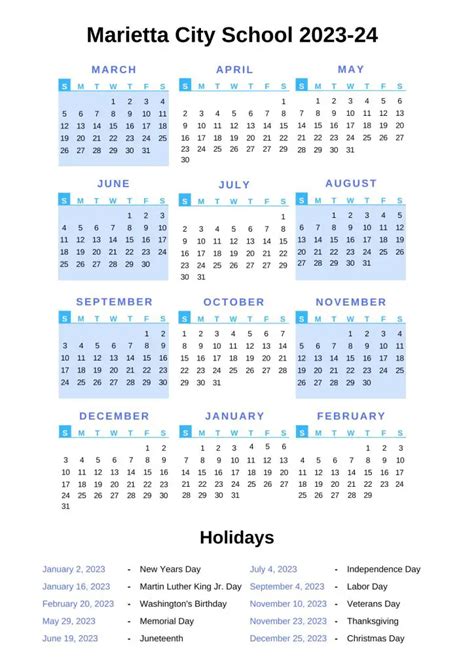 Marietta City Schools Calendar 2023-24 With Holidays