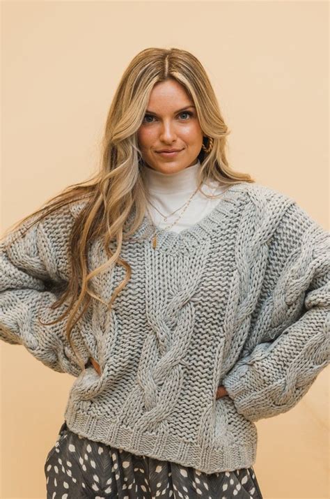 Chunky Cable Knit Sweater In Gray Cozy And Stylish