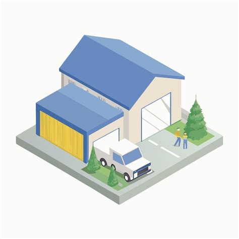 Premium Vector Freight Truck Near Warehouse Hanger Isometric