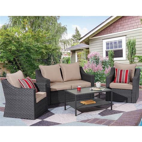 5 Piece Patio Furniture Set, Outdoor Wicker Conversation Sets Rattan ...