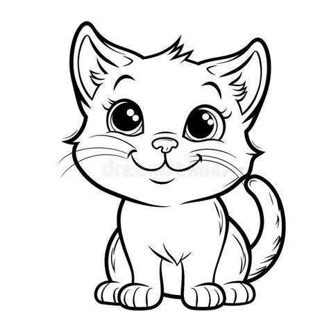 Cartoon Cat With Big Eyes Sitting Down Stock Illustration