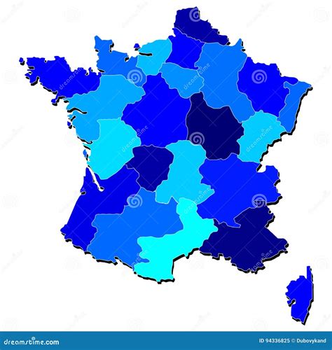 France Detailed Map In Shades Of Blue Stock Vector Illustration Of