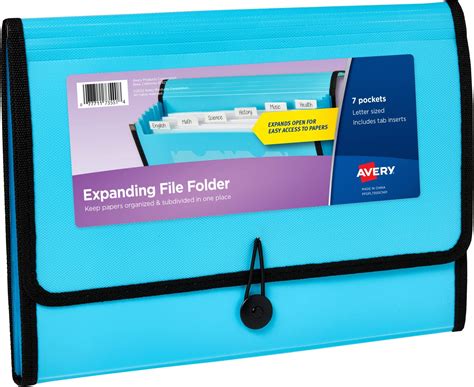 Avery Expanding File Folder Organizer 7 Pocket Accordion File Organizer Aqua