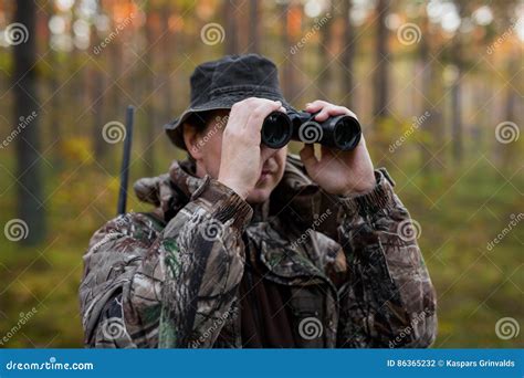 Hunter Looking Into Binoculars Stock Photo Image Of Deer Male 86365232