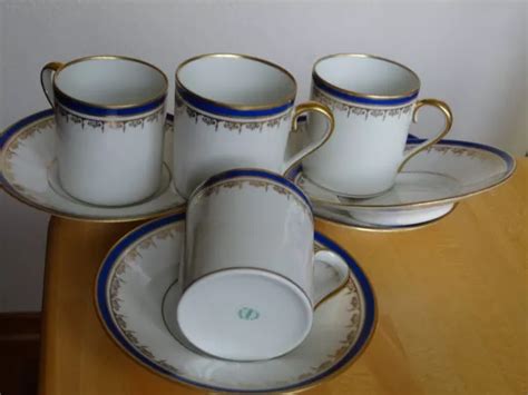 Anciennes Tasses A Cafe En Porcelaine De Limoges Gold Dorure Et Bleu