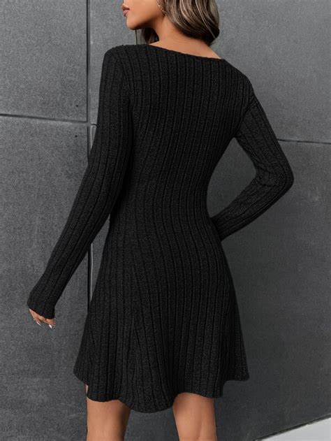 Shein Ezwear Square Neck Ribbed Knit Dress Shein Usa