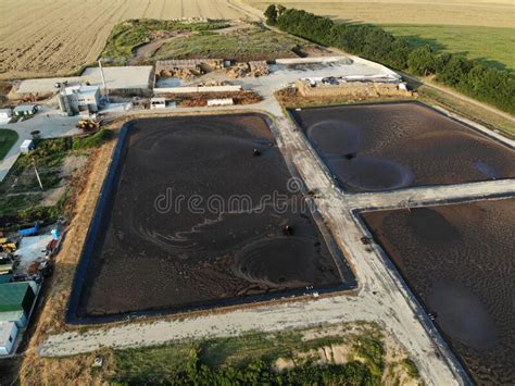 Aerial View Of Wastewater Treatment Plant At Sunset Filtration Of