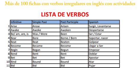 Más De 100 Fichas Con Verbos Irregulares Y Actividades En Inglés