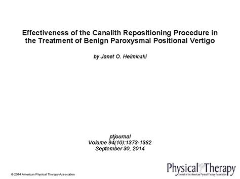 Effectiveness Of The Canalith Repositioning Procedure In The