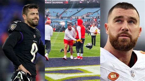 WATCH Travis Kelce Throws Justin Tucker S Helmet Away As Ravens Kicker