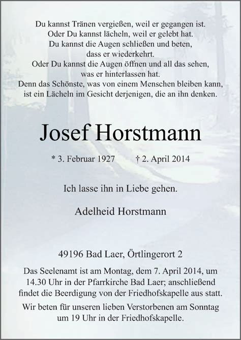 Traueranzeigen Von Josef Horstmann Noz Trauerportal