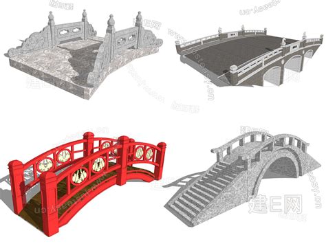 中式石桥拱桥景观桥组合 Sketchup模型sketchup模型库建e室内设计网