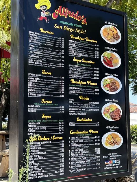 Menu at Alfredo's Mexican Food restaurant, Bell Gardens, Eastern Ave