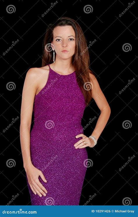 Brunette Wearing A Purple Dress Stock Photo Image Of Attractive