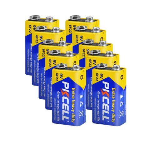 10 Pcs PKCELL 9V Batteries Carbon Zinc 9 Volt Extra Heavy Duty Battery