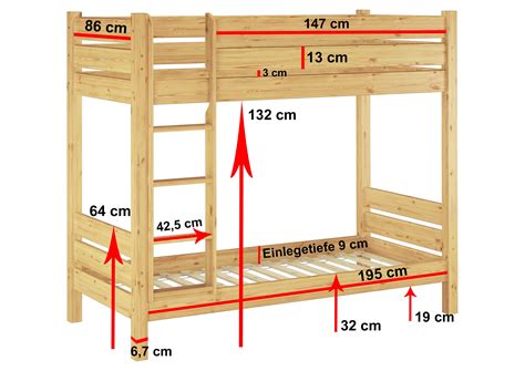 Erst Holz Etagenbett für Erwachsene Kiefer 90x200 Rollrosten Nische