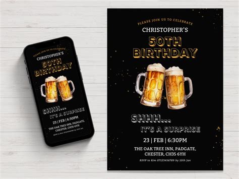 Surprise 50th Birthday Invitation For Men Cheers And Beers 50 Years