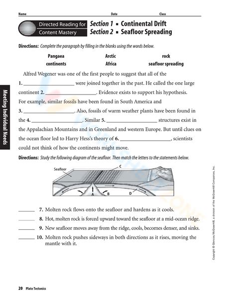 Seafloor Spreading Plate Tectonics Worksheet Floor Roma