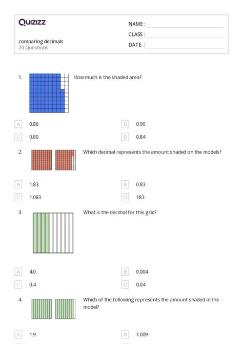 Comparing Amount Worksheets For Th Grade On Quizizz Free Printable