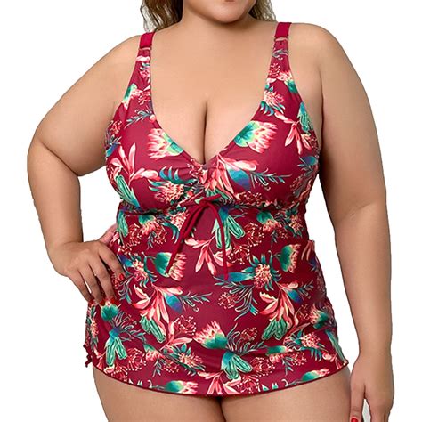 Vsssj Womens Plus Size Tankini Sets Two Piece Tropical Printed