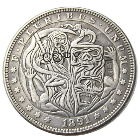 HB 68 US Hobo 1891 Morgan Dollar Skull Zombie Skeleton Silver Plated