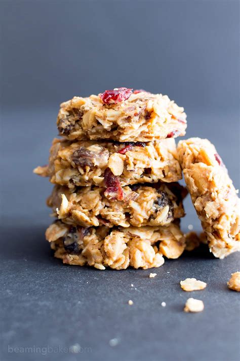 No Bake Gluten Free Peanut Butter Fruit Nut Cookies GF Vegan Dairy