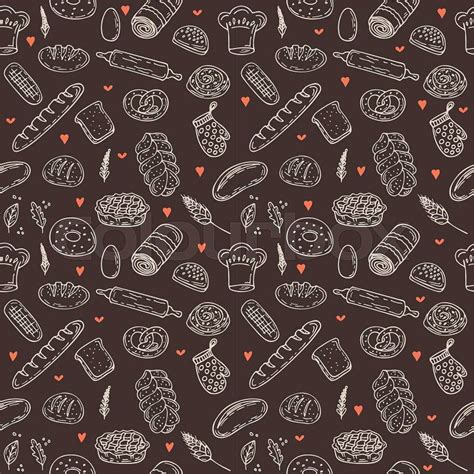 Vector Bakery Seamless Pattern Hand Drawn Collection Background With Bakery Products Vector