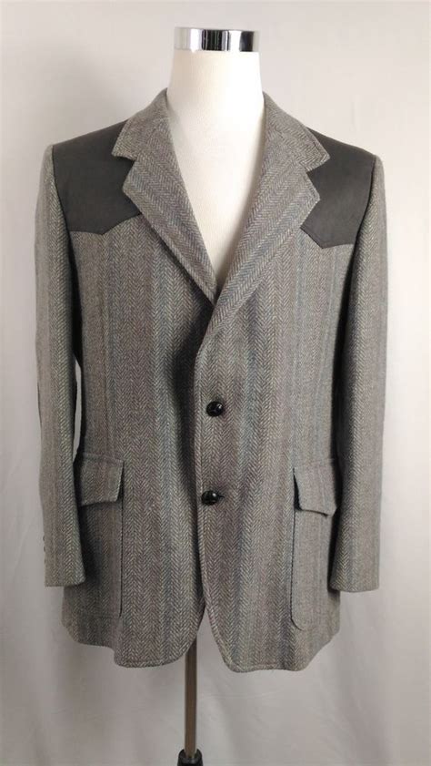 Men S Pendleton Western Sports Coat Blazer Herringbone Wool Elbow