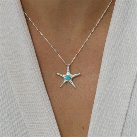 Silver And Turquoise Starfish Necklace By Tigerlily Jewellery