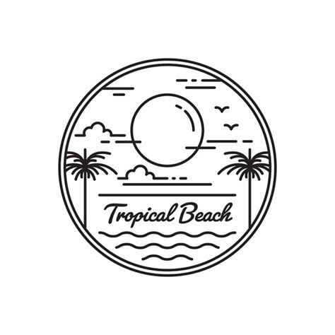 Premium Vector Tropical Beach Monoline Logo