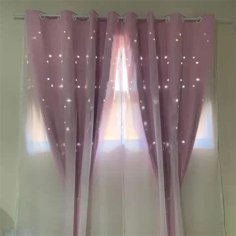 Cortina Corta Luz Pvc Blackout Estrelinhas C Voil X Cor Rosa