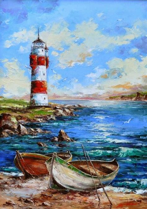 Emil Ciubotaru Lighthouse Painting Landscape Paintings Canvas Painting