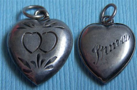 Vintage Etched Puffy Heart Irma Sterling Charm Gem