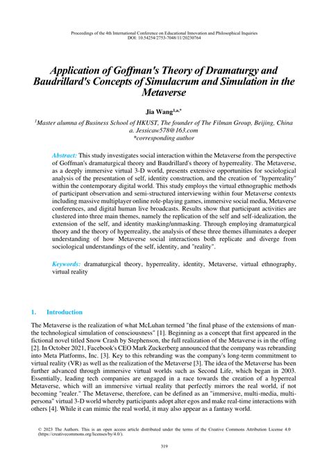 (PDF) Application of Goffman's Theory of Dramaturgy and Baudrillard's Concepts of Simulacrum and ...