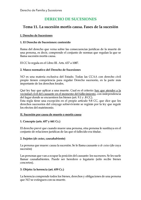 Derecho DE Sucesiones Apuntes 1 10 DERECHO DE SUCESIONES Tema 11