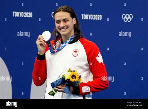 Canadas Kylie Masse Poses With Her Silver Medal Won In The Womens