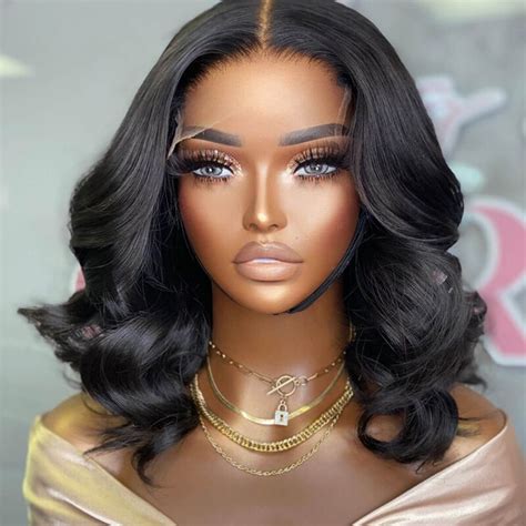 Short Wavy Wigs 180 Density Glueless Body Wave Lace Human Hair Wigs For Black Women Pre Plucked