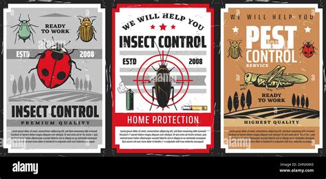 Pest Control Insects Extermination Service Vector Posters Home Protection Garden And Fields