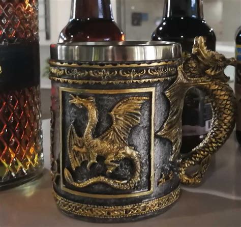 Alikiki Medieval Large Beer Tankard Blue Dragon Dnd Game Mug Of Throne Stainless