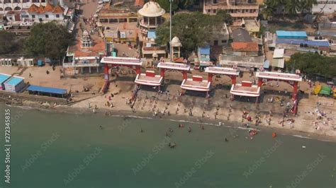 Rameswaram Ancient Shiva Temple India K Aerial Skyline And Ocean