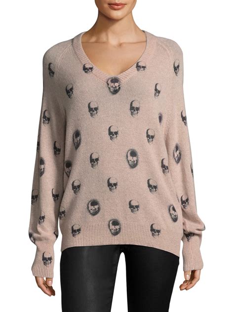 360cashmere Riley V Neck Skull Cashmere Sweater In Pink Lyst