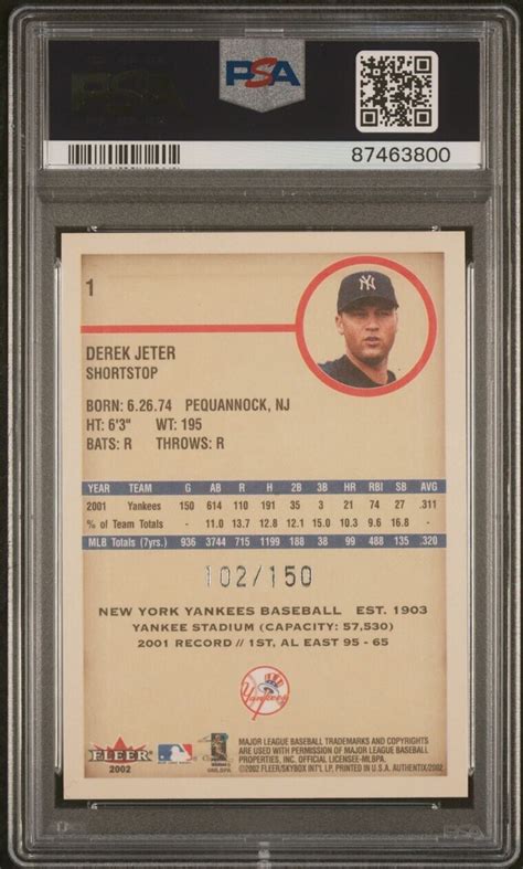 Fleer Authentix Derek Jeter Front Row Psa Gem Mint