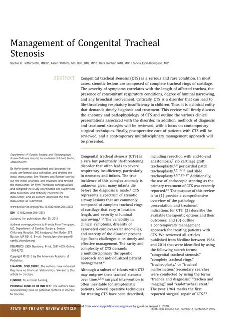 Pdf Management Of Congenital Tracheal Stenosis Content Pediatrics