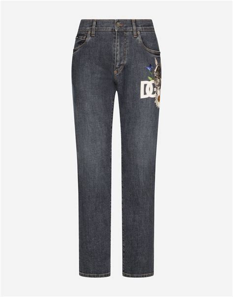 Dolce And Gabbana Slim Fit Stretch Denim Jeans With Dg Patch Multicolor